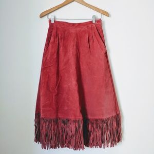 Vintage Lariat Hot Pink Suede Fringe Skirt